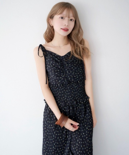 WEB先行/2サイズ展開/低身長サイズ】プリーツフラワーサロペット