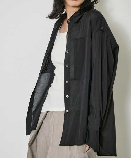 CITY TOKYO(シティトウキョウ)の「【CITY TOKYO/シティートウキョウ】Silk Sheer Over Shirt/シルクシアーオーバーシャツ(シャツ/ブラウス・レディース・ホワイト/ブラック/ブルー・FREE)」の4枚目の写真