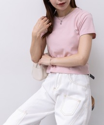 POLOCHAMPS(ポロチャンプス)/無地 ワンポイント刺繍 クロップド丈 短丈 クルーネック/カラー刺繍Tシャツ