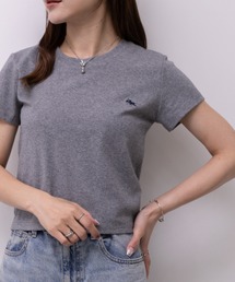 POLOCHAMPS(ポロチャンプス)/無地 ワンポイント刺繍 クロップド丈 短丈 クルーネック/カラー刺繍Tシャツ