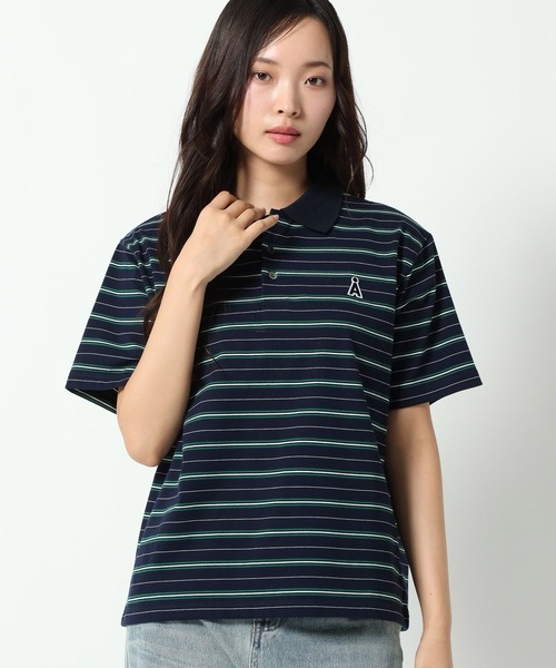 ALAND（エーランド）の「【UNISEX】ALAND／Aロゴボーダー半袖ポロT（Tシャツ/カットソー・レディース・ネイビー/ブラック/ブラウン・LARGE/SMALL）」の3枚目の写真