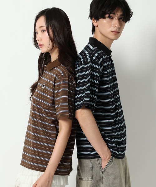 ALAND（エーランド）の「【UNISEX】ALAND／Aロゴボーダー半袖ポロT（Tシャツ/カットソー・レディース・ネイビー/ブラック/ブラウン・LARGE/SMALL）」の8枚目の写真