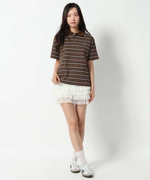 ALAND（エーランド）の「【UNISEX】ALAND／Aロゴボーダー半袖ポロT（Tシャツ/カットソー・レディース・ネイビー/ブラック/ブラウン・LARGE/SMALL）」の9枚目の写真