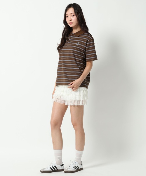 ALAND（エーランド）の「【UNISEX】ALAND／Aロゴボーダー半袖ポロT（Tシャツ/カットソー・レディース・ネイビー/ブラック/ブラウン・LARGE/SMALL）」の10枚目の写真