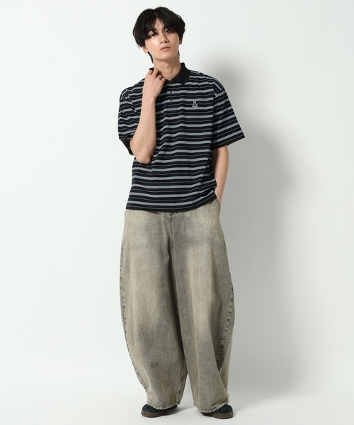 ALAND（エーランド）の「【UNISEX】ALAND／Aロゴボーダー半袖ポロT（Tシャツ/カットソー・レディース・ネイビー/ブラック/ブラウン・LARGE/SMALL）」の13枚目の写真