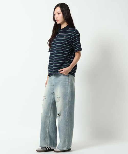 ALAND（エーランド）の「【UNISEX】ALAND／Aロゴボーダー半袖ポロT（Tシャツ/カットソー・レディース・ネイビー/ブラック/ブラウン・LARGE/SMALL）」の21枚目の写真