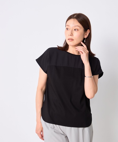 GALLORIA（ギャローリア）の「【接触冷感・UVカット】ヨーク切替プルオーバー（Tシャツ/カットソー・レディース・ブラウン/ホワイト/ブルー/ブラック/ボルドー・M/L/LL/S）」の11枚目の写真