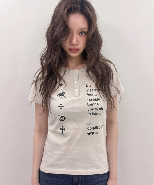 GRAVER（グレーバー）の「[ユニセックス]NO GRAE ヘンリーネック半袖Tシャツ_2カラー（Tシャツ/カットソー・レディース・ベージュ/チャコール・M/L）」の5枚目の写真