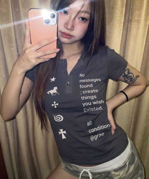 GRAVER（グレーバー）の「[ユニセックス]NO GRAE ヘンリーネック半袖Tシャツ_2カラー（Tシャツ/カットソー・レディース・ベージュ/チャコール・M/L）」の7枚目の写真
