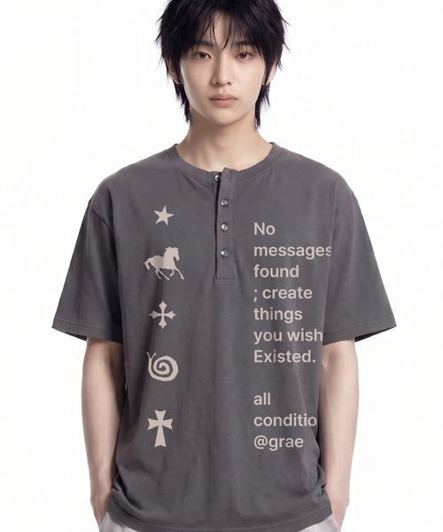 GRAVER（グレーバー）の「[ユニセックス]NO GRAE ヘンリーネック半袖Tシャツ_2カラー（Tシャツ/カットソー・レディース・ベージュ/チャコール・M/L）」の8枚目の写真
