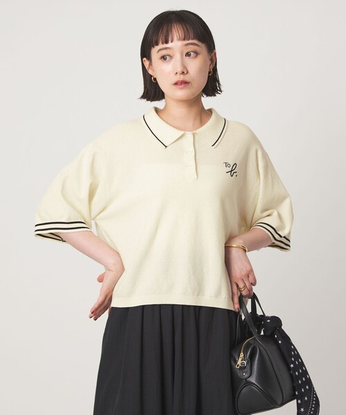 To b. by agnes b.（トゥービーバイアニエスベー）の「＜To b. by agnes b.コラボ＞ポロニット（ニット/セーター・レディース・ブラック/オフホワイト・FREE）」の2枚目の写真