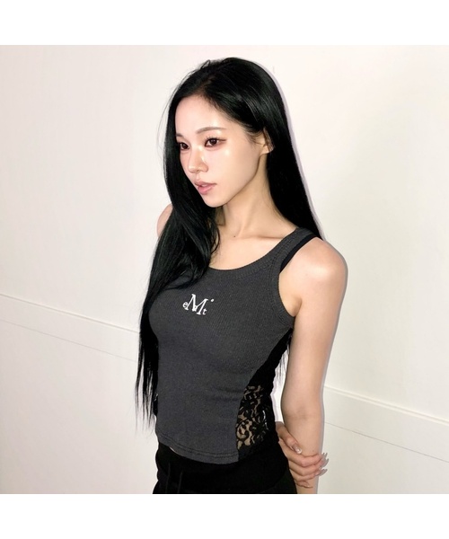 MUCENT（ムセント）の「ルシアパネルレーススリムスリーブレス（3カラー）（Tシャツ/カットソー・レディース・ブラック/チャコールグレー/ホワイト・FREE）」の3枚目の写真