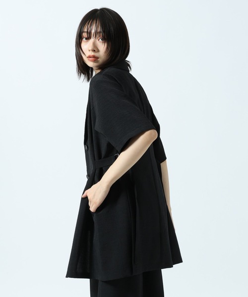 PAGEBOY(ページボーイ)の「ドラバスウエストベルトショートスリーブジャケット【接触冷感/汗じみ防止/セットアップ対応】(テーラードジャケット・レディース・チャコールグレー/ブラック・FREE)」の12枚目の写真