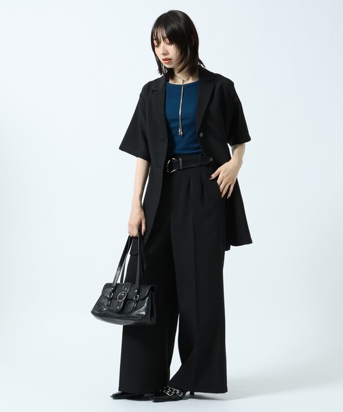 PAGEBOY(ページボーイ)の「ドラバスウエストベルトショートスリーブジャケット【接触冷感/汗じみ防止/セットアップ対応】(テーラードジャケット・レディース・チャコールグレー/ブラック・FREE)」の20枚目の写真