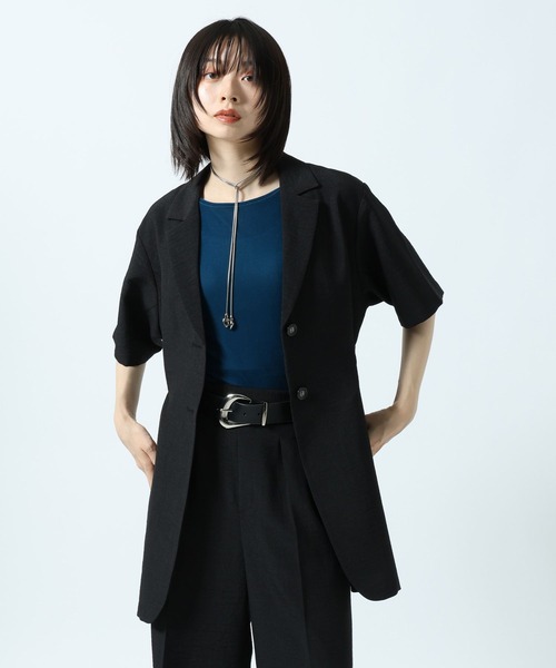 PAGEBOY(ページボーイ)の「ドラバスウエストベルトショートスリーブジャケット【接触冷感/汗じみ防止/セットアップ対応】(テーラードジャケット・レディース・チャコールグレー/ブラック・FREE)」の9枚目の写真