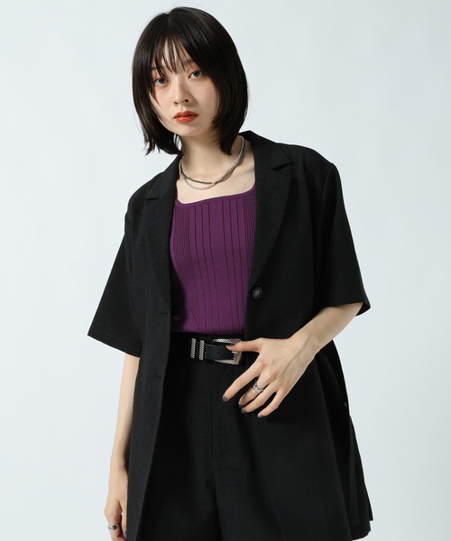 PAGEBOY(ページボーイ)の「ドラバスウエストベルトショートスリーブジャケット【接触冷感/汗じみ防止/セットアップ対応】(テーラードジャケット・レディース・チャコールグレー/ブラック・FREE)」の3枚目の写真