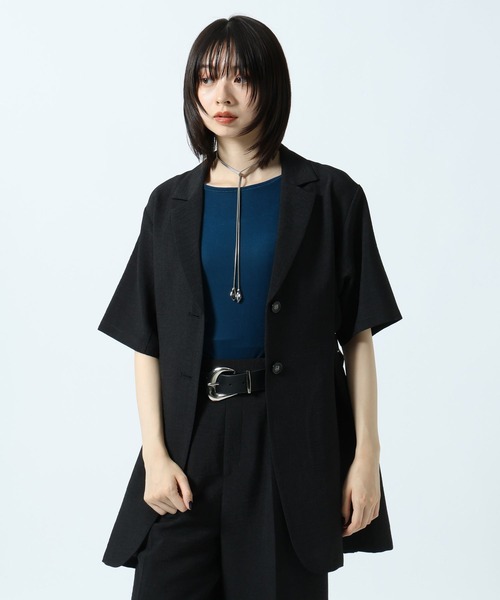 PAGEBOY(ページボーイ)の「ドラバスウエストベルトショートスリーブジャケット【接触冷感/汗じみ防止/セットアップ対応】(テーラードジャケット・レディース・チャコールグレー/ブラック・FREE)」の10枚目の写真