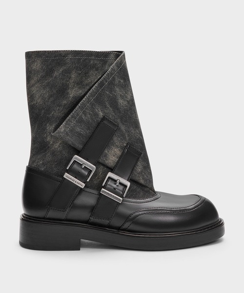 CHARLES & KEITH(チャールズ & キース)の「Aether エーテル バックル カーフブーツ(ブーツ・レディース・ダークグレー/ブラック・23cm/23.5cm/24.5cm)」の2枚目の写真