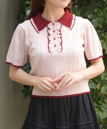 axes femme | バイカラーフリルニットポロ(ポロシャツ)