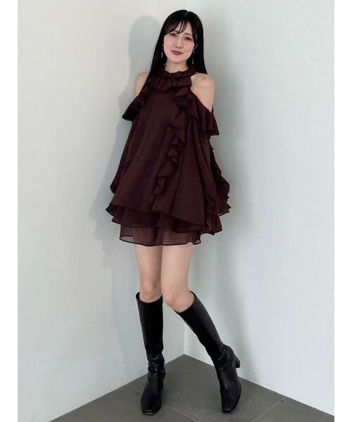 MERCURYDUO(マーキュリーデュオ)の「ラッフルチュニックフレアショーツセットアップ(ワンピース・レディース・オフホワイト/ブラウン/ブラック・FREE)」の8枚目の写真