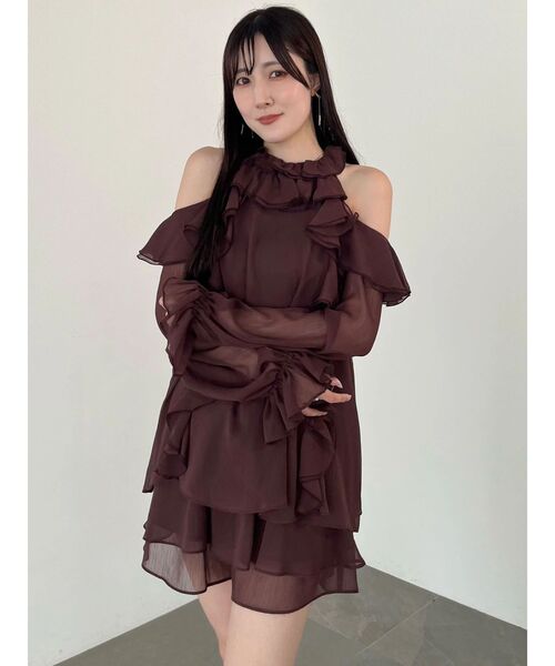 MERCURYDUO(マーキュリーデュオ)の「ラッフルチュニックフレアショーツセットアップ(ワンピース・レディース・オフホワイト/ブラウン/ブラック・FREE)」の11枚目の写真