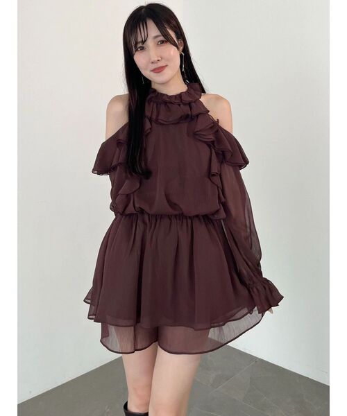 MERCURYDUO(マーキュリーデュオ)の「ラッフルチュニックフレアショーツセットアップ(ワンピース・レディース・オフホワイト/ブラウン/ブラック・FREE)」の12枚目の写真