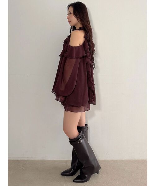 MERCURYDUO(マーキュリーデュオ)の「ラッフルチュニックフレアショーツセットアップ(ワンピース・レディース・オフホワイト/ブラウン/ブラック・FREE)」の14枚目の写真