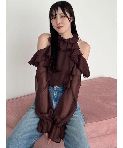 MERCURYDUO(マーキュリーデュオ)の「ラッフルチュニックフレアショーツセットアップ(ワンピース・レディース・オフホワイト/ブラウン/ブラック・FREE)」の18枚目の写真