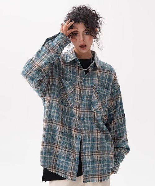 SHERU(シェル)の「ビッグシルエット レトロアソート チェックネルシャツ(シャツ/ブラウス・レディース・イエロー/ブルー/レッド・M)」の13枚目の写真