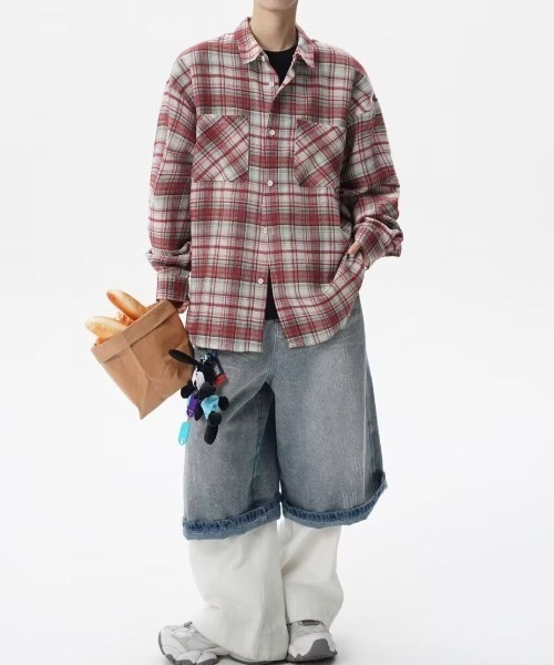 SHERU(シェル)の「ビッグシルエット レトロアソート チェックネルシャツ(シャツ/ブラウス・レディース・イエロー/ブルー/レッド・M)」の7枚目の写真