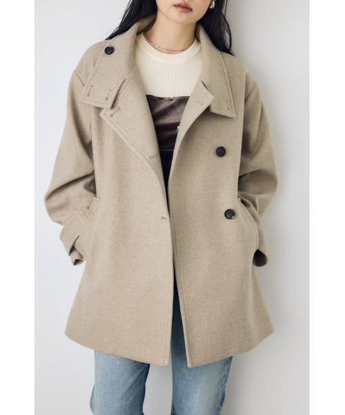 AZUL by moussy(アズールバイマウジー)の「【蓄熱効果】あったかい♪B-HEAT スタンドカラーミドルコート 秋服 冬服 スタンドネック ハイネック 機能性素材 防寒(ステンカラーコート・レディース・チャコールグレー/ブラック/ベージュ・MEDIUM/SMALL)」の3枚目の写真
