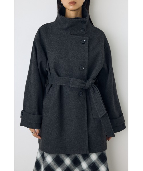 AZUL by moussy(アズールバイマウジー)の「【蓄熱効果】あったかい♪B-HEAT スタンドカラーミドルコート 秋服 冬服 スタンドネック ハイネック 機能性素材 防寒(ステンカラーコート・レディース・チャコールグレー/ブラック/ベージュ・MEDIUM/SMALL)」の2枚目の写真