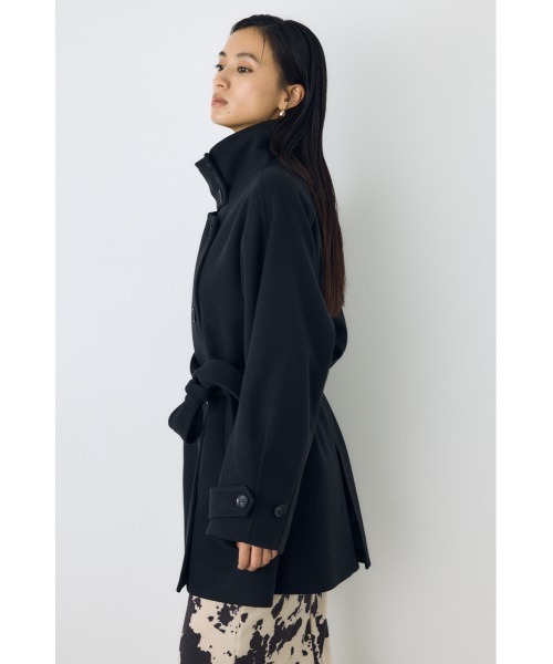 AZUL by moussy(アズールバイマウジー)の「【蓄熱効果】あったかい♪B-HEAT スタンドカラーミドルコート 秋服 冬服 スタンドネック ハイネック 機能性素材 防寒(ステンカラーコート・レディース・チャコールグレー/ブラック/ベージュ・MEDIUM/SMALL)」の4枚目の写真