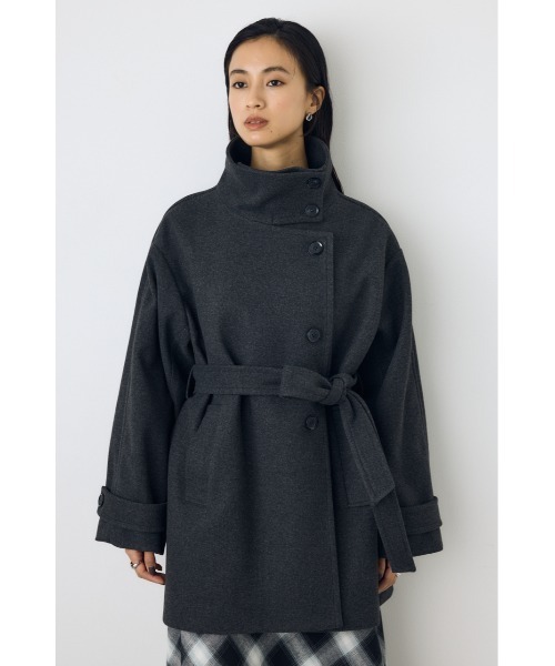 AZUL by moussy(アズールバイマウジー)の「【蓄熱効果】あったかい♪B-HEAT スタンドカラーミドルコート 秋服 冬服 スタンドネック ハイネック 機能性素材 防寒(ステンカラーコート・レディース・チャコールグレー/ブラック/ベージュ・MEDIUM/SMALL)」の14枚目の写真