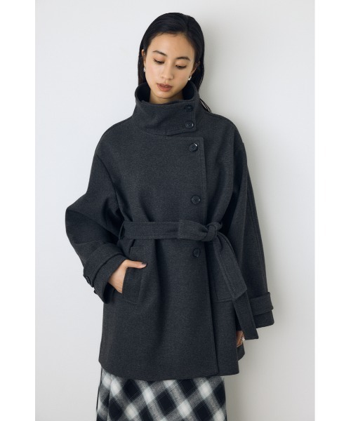 AZUL by moussy(アズールバイマウジー)の「【蓄熱効果】あったかい♪B-HEAT スタンドカラーミドルコート 秋服 冬服 スタンドネック ハイネック 機能性素材 防寒(ステンカラーコート・レディース・チャコールグレー/ブラック/ベージュ・MEDIUM/SMALL)」の15枚目の写真