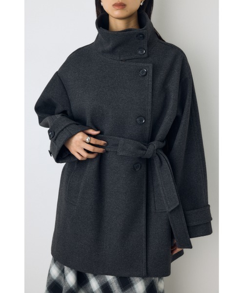 AZUL by moussy(アズールバイマウジー)の「【蓄熱効果】あったかい♪B-HEAT スタンドカラーミドルコート 秋服 冬服 スタンドネック ハイネック 機能性素材 防寒(ステンカラーコート・レディース・チャコールグレー/ブラック/ベージュ・MEDIUM/SMALL)」の16枚目の写真