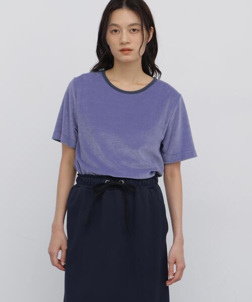human woman(ヒューマンウーマン)の「【ウォッシャブル】ベロアボーダーTシャツ(Tシャツ/カットソー・レディース・ブルー系その他3/ダークインディゴブルー・MEDIUM)」の1枚目の写真