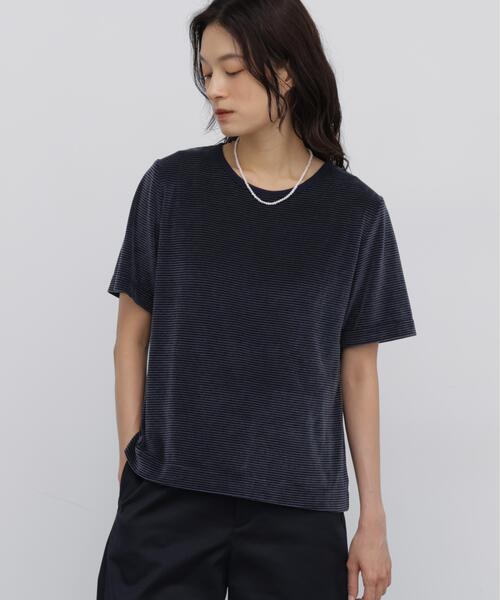 human woman(ヒューマンウーマン)の「【ウォッシャブル】ベロアボーダーTシャツ(Tシャツ/カットソー・レディース・ブルー系その他3/ダークインディゴブルー・MEDIUM)」の2枚目の写真