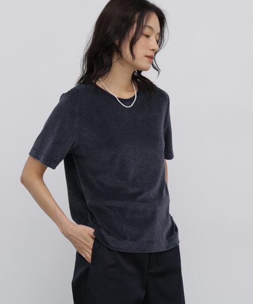 human woman(ヒューマンウーマン)の「【ウォッシャブル】ベロアボーダーTシャツ(Tシャツ/カットソー・レディース・ブルー系その他3/ダークインディゴブルー・MEDIUM)」の14枚目の写真