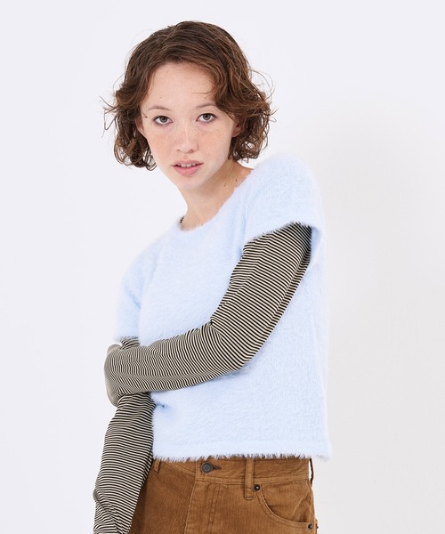 TINA：JOJUN（ティーナジョジュン）の「半袖シャギーニット プルオーバー TINA：JOJUN（ニット/セーター・レディース・ベビーピンク/ネイビー/ライトブルー・M）」の16枚目の写真