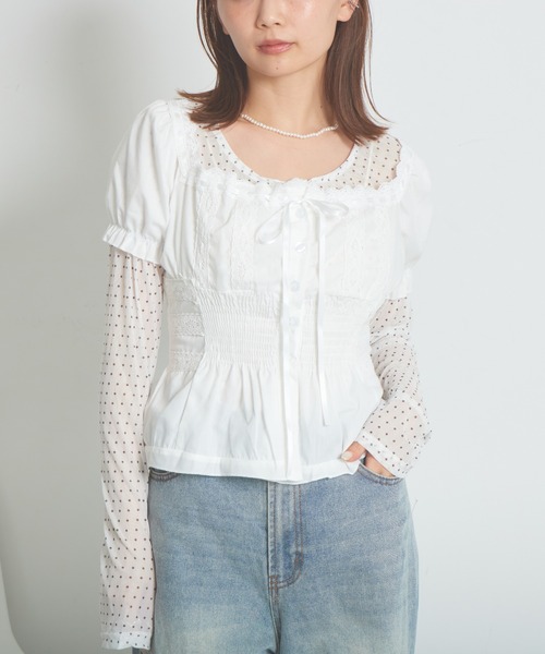 mul.（ムル）の「ドット柄リボントップス（Tシャツ/カットソー・レディース・ホワイト・FREE）」の14枚目の写真