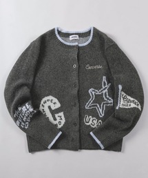 【71】【CONVERSE/コンバース】レディース/ジャガードニットカーディガン/クルーネック/ライトアウター/羽織/配色リブ/総柄/アメカジ/古着風