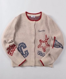 【71】【CONVERSE/コンバース】レディース/ジャガードニットカーディガン/クルーネック/ライトアウター/羽織/配色リブ/総柄/アメカジ/古着風