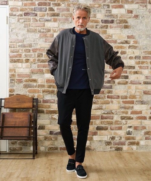 Maison code 13(メゾンコードサーティーン)の「mj11803- Wool Like Synthetic Leather Stadium Jacket スタジアムジャケット(M26W-09)(スタジャン・メンズ・ブラック/チャコール・S/M/L)」の6枚目の写真