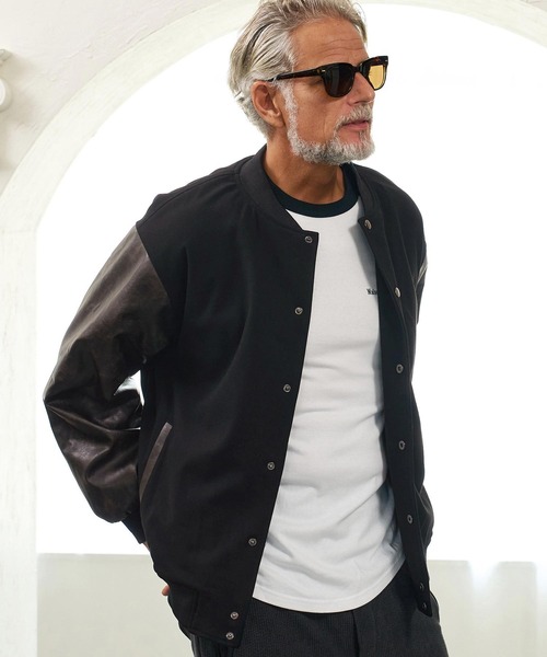 Maison code 13(メゾンコードサーティーン)の「mj11803- Wool Like Synthetic Leather Stadium Jacket スタジアムジャケット(M26W-09)(スタジャン・メンズ・ブラック/チャコール・S/M/L)」の9枚目の写真