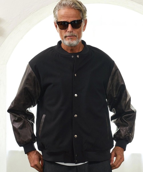 Maison code 13(メゾンコードサーティーン)の「mj11803- Wool Like Synthetic Leather Stadium Jacket スタジアムジャケット(M26W-09)(スタジャン・メンズ・ブラック/チャコール・S/M/L)」の10枚目の写真