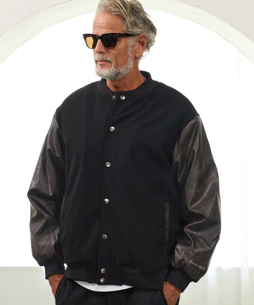 Maison code 13(メゾンコードサーティーン)の「mj11803- Wool Like Synthetic Leather Stadium Jacket スタジアムジャケット(M26W-09)(スタジャン・メンズ・ブラック/チャコール・S/M/L)」の11枚目の写真