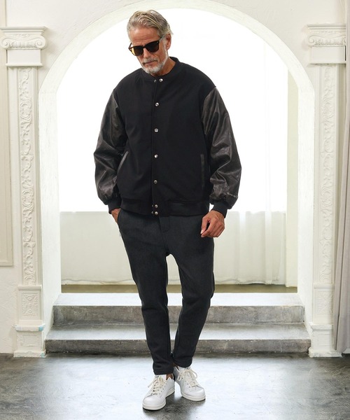 Maison code 13(メゾンコードサーティーン)の「mj11803- Wool Like Synthetic Leather Stadium Jacket スタジアムジャケット(M26W-09)(スタジャン・メンズ・ブラック/チャコール・S/M/L)」の13枚目の写真