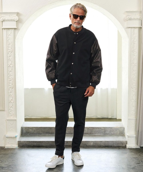 Maison code 13(メゾンコードサーティーン)の「mj11803- Wool Like Synthetic Leather Stadium Jacket スタジアムジャケット(M26W-09)(スタジャン・メンズ・ブラック/チャコール・S/M/L)」の14枚目の写真