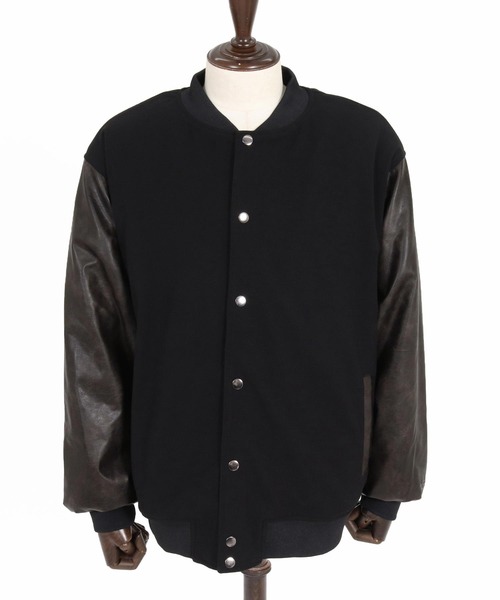 Maison code 13(メゾンコードサーティーン)の「mj11803- Wool Like Synthetic Leather Stadium Jacket スタジアムジャケット(M26W-09)(スタジャン・メンズ・ブラック/チャコール・S/M/L)」の15枚目の写真